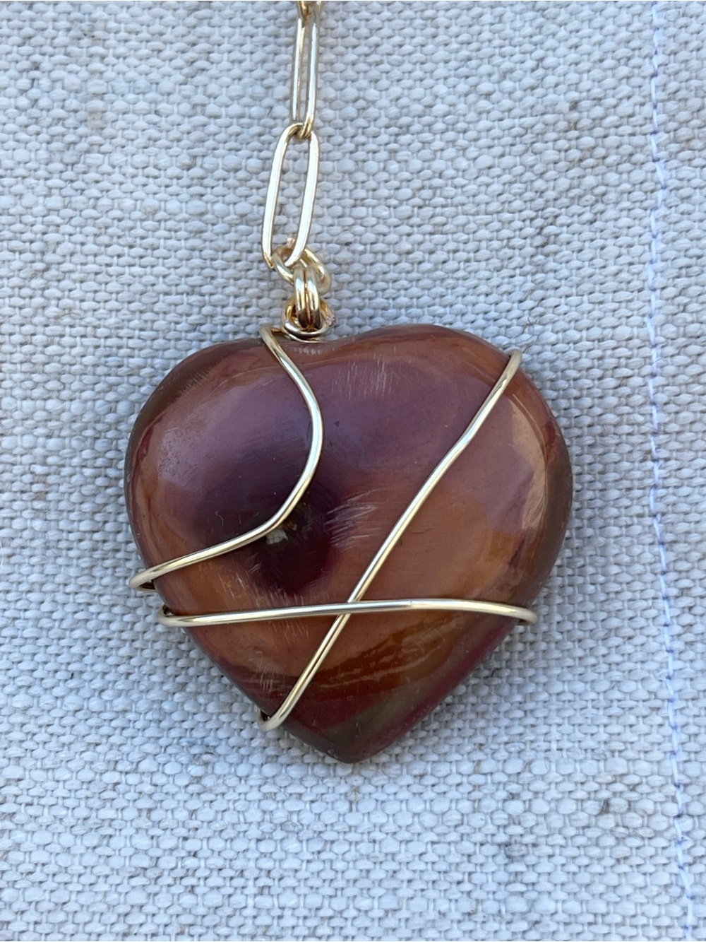 Brown Jasper Heart Bag Charm Gold Wire Wrapped